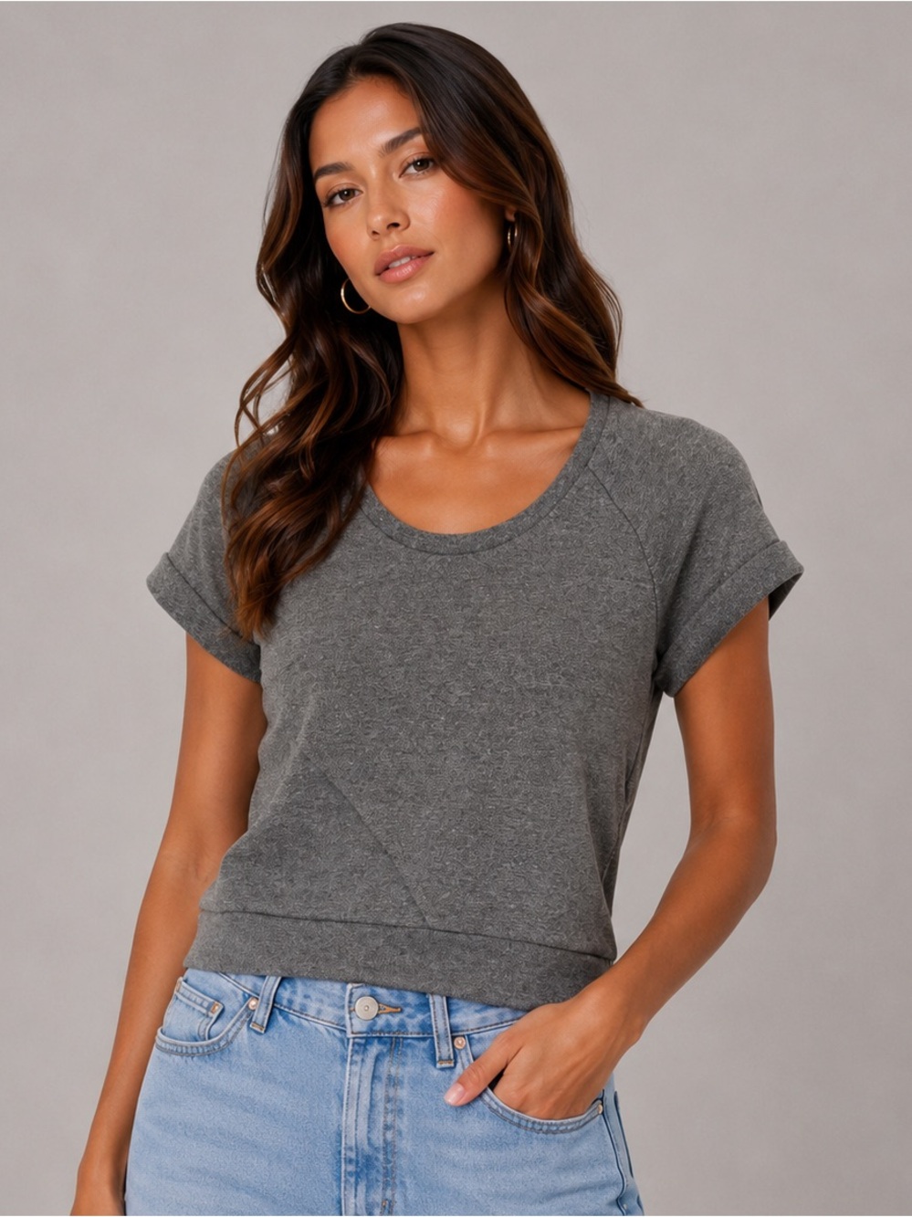 $160 New Lanston Revolve Raglan Sweatshirt Tee - Grey XS